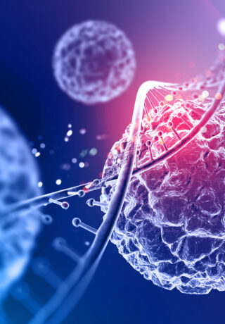 3D medical background with close up of virus cells and DNA strand